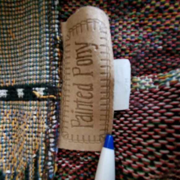 Vtg Painted Pony Women Tapestry Jacket Small Medium Black Tan White Flower Coat - Picture 10 of 11
